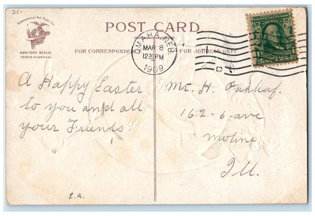 1909 Easter Girl In Hatched Egg Pipe Berry Clapsaddle Omaha Nebraska NE Postcard