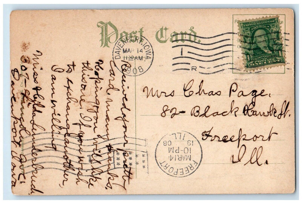 1908 Pavilion Suburban Island Davenport Iowa IA Antique Posted Postcard
