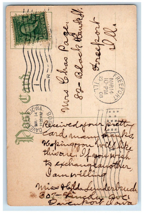 1908 Pavilion Suburban Island Davenport Iowa IA Antique Posted Postcard