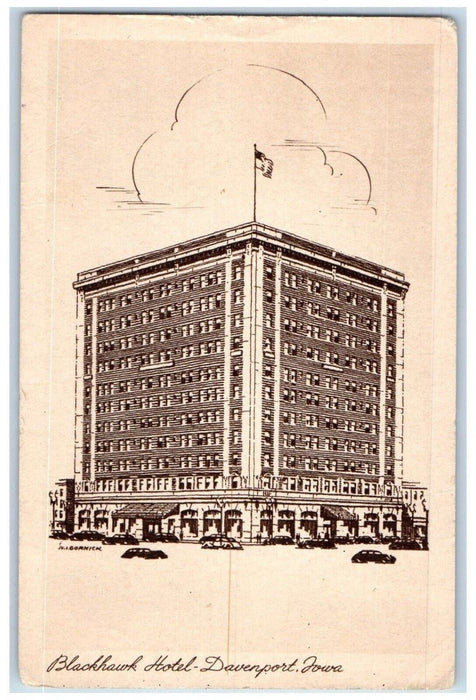 c1910 Blackhawk Hotel View Davenport Iowa IA Antique Unposted Postcard