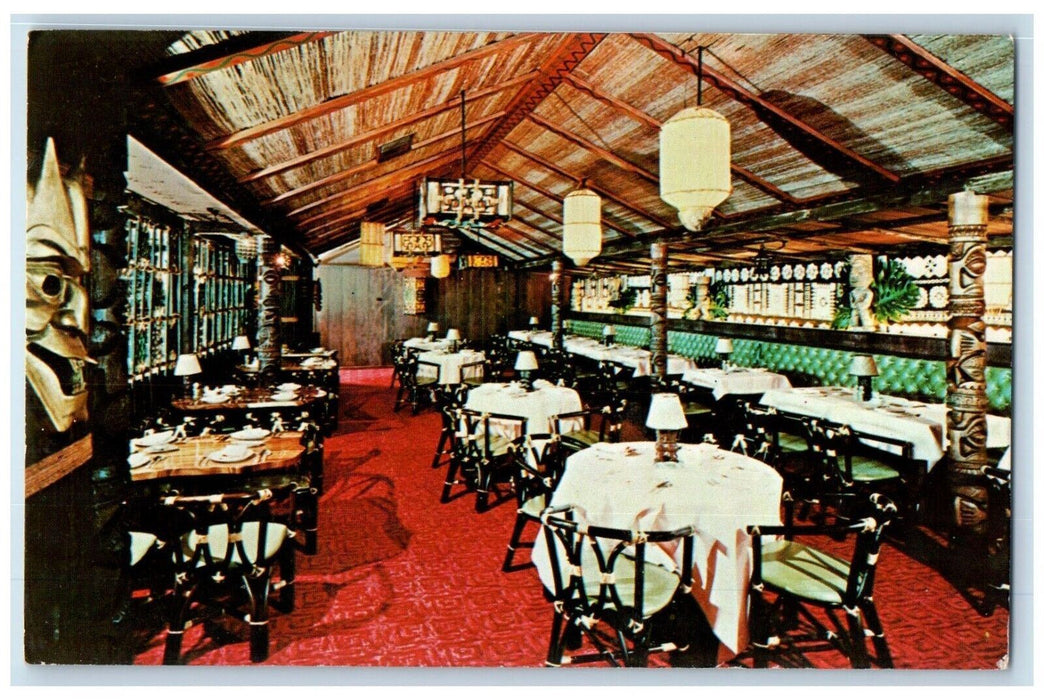 c1950's Trader Vic's Dining Room Shamrock Hilton Houston TX Vintage Postcard