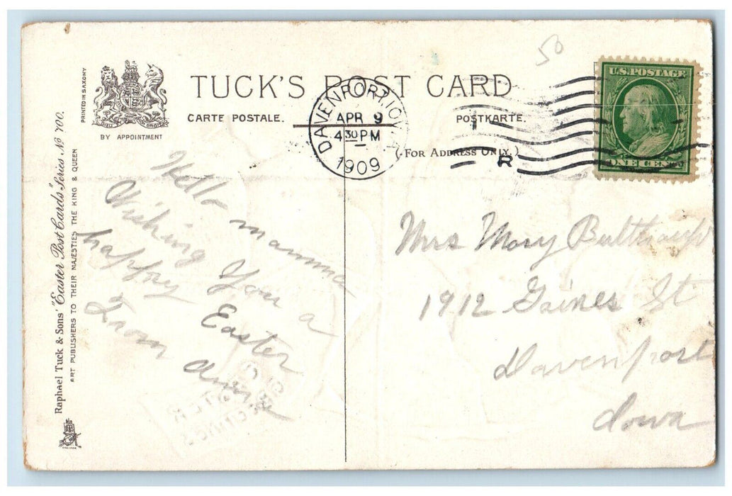 1908 Easter Greetings Chicks Rope Tuck's Davenport Michigan MI Antique Postcard