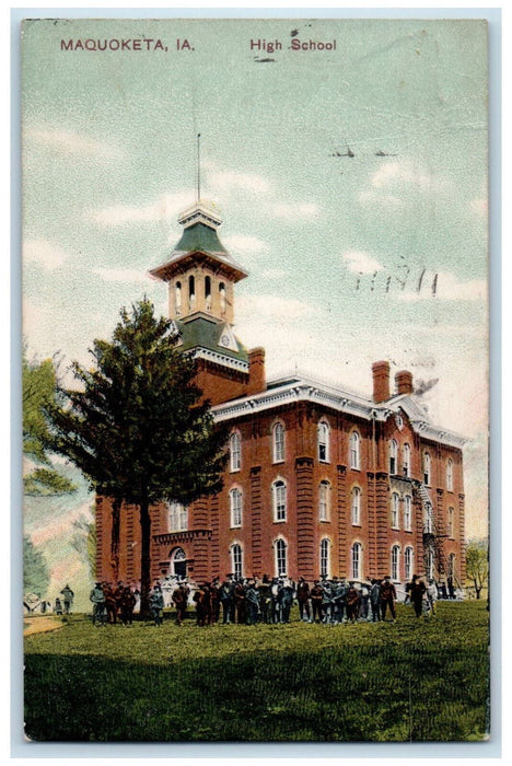 1908 View Of High School Building Maquoketa Iowa IA Antique Posted Postcard
