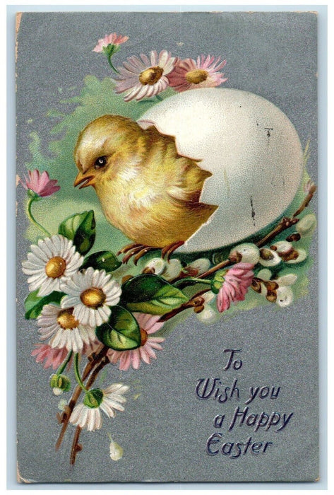 c1910's Easter Hatched Egg Chicks Daisy Flowers Tuck's Embossed Antique Postcard
