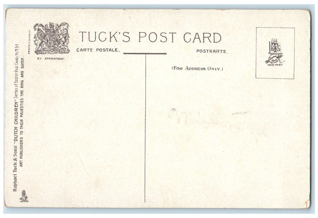 c1910's Easter Dutch Boy Hatched Eggs Chicks Rabbit Windmill Tuck's Postcard