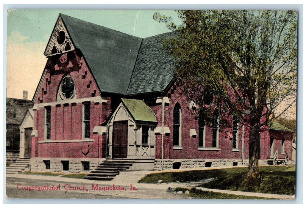 View Of Congregational Church Maquoketa Iowa IA Antique Unposted Postcard