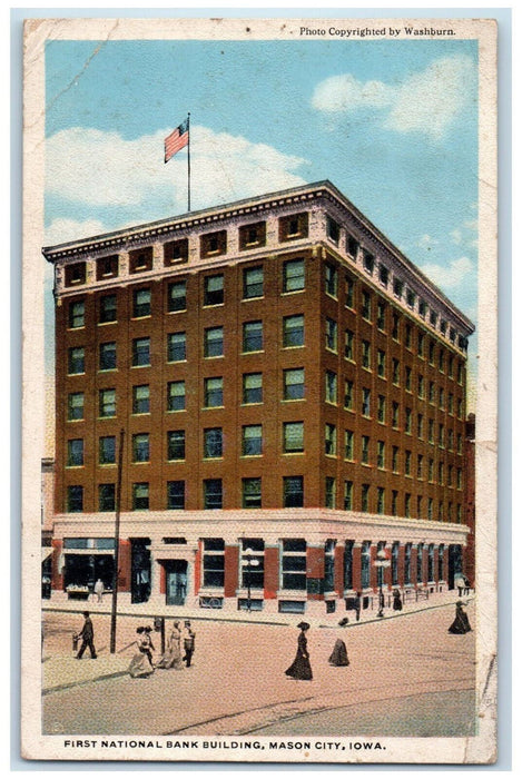 1917 First National Bank Building Exterior Mason City Iowa IA Antique Postcard