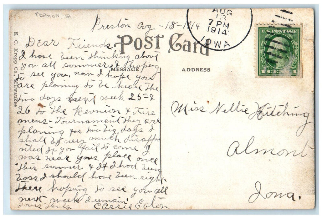 1914 View Of Tower Rocks Train Railroad Scene Preston Iowa IA Antique Postcard