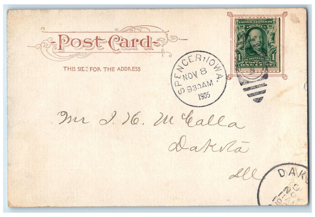 1905 View Of Public Library Winter Snow Scene Spencer Iowa IA Antique Postcard
