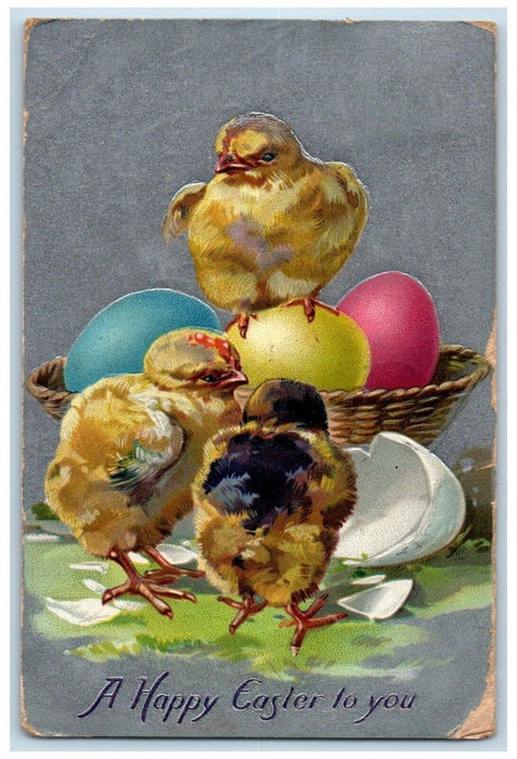 1910 Easter Chicks Hatched Egg Basket Tuck's Colorado Springs CO Tuck's Postcard