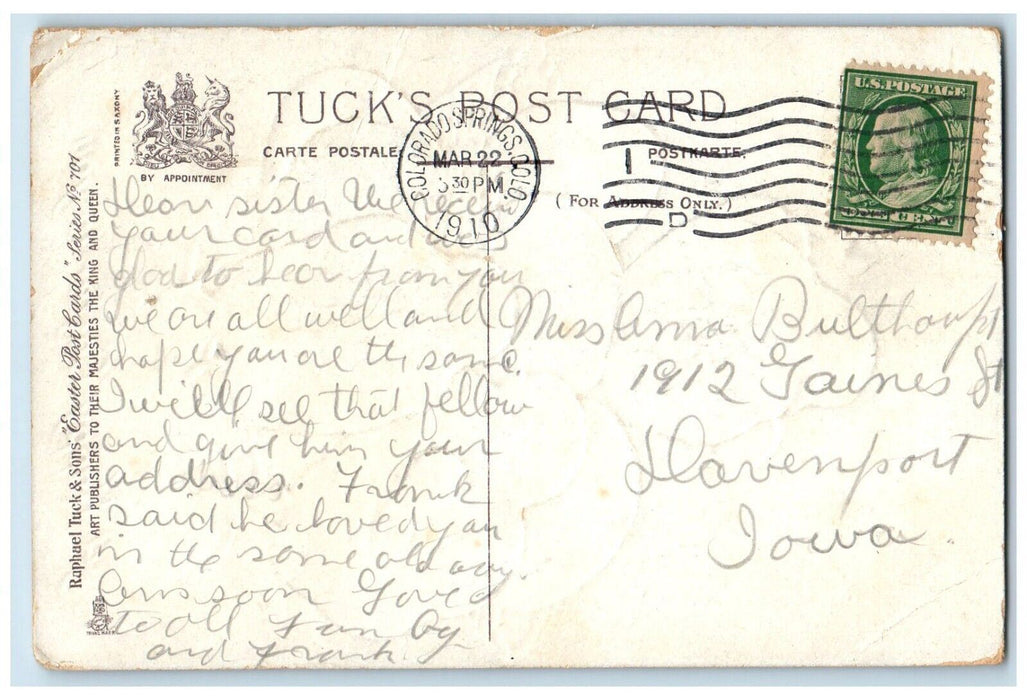 1910 Easter Chicks Hatched Egg Basket Tuck's Colorado Springs CO Tuck's Postcard
