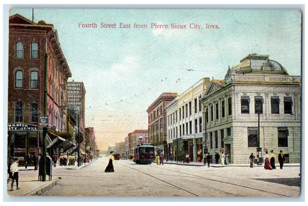 View Of Fourth Street East From Pierce Sioux City Iowa IA Antique Postcard