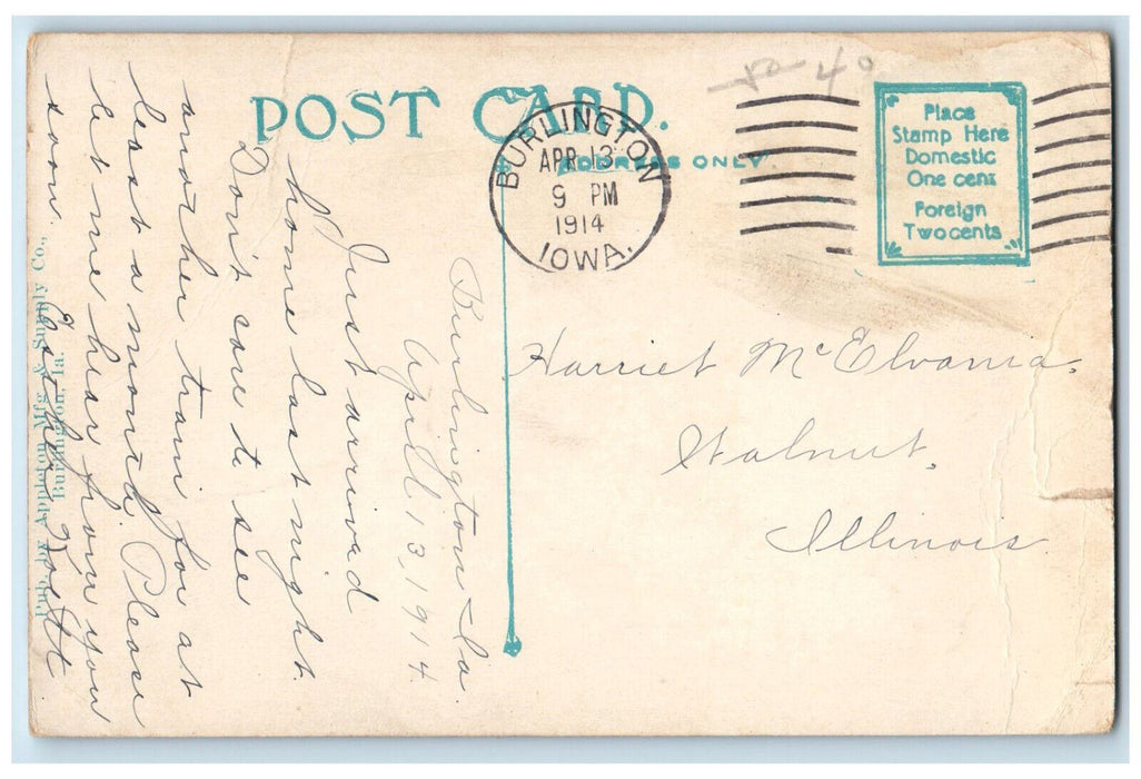 1914 Scenic View Of River Front Train Railroad Burlington Iowa IA Postcard