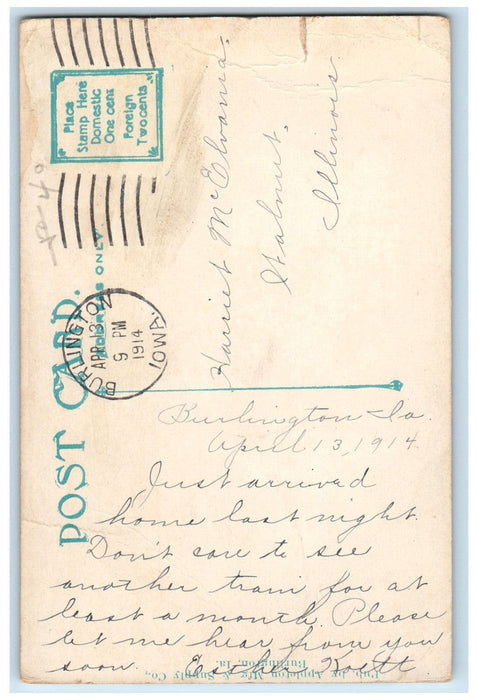 1914 Scenic View Of River Front Train Railroad Burlington Iowa IA Postcard