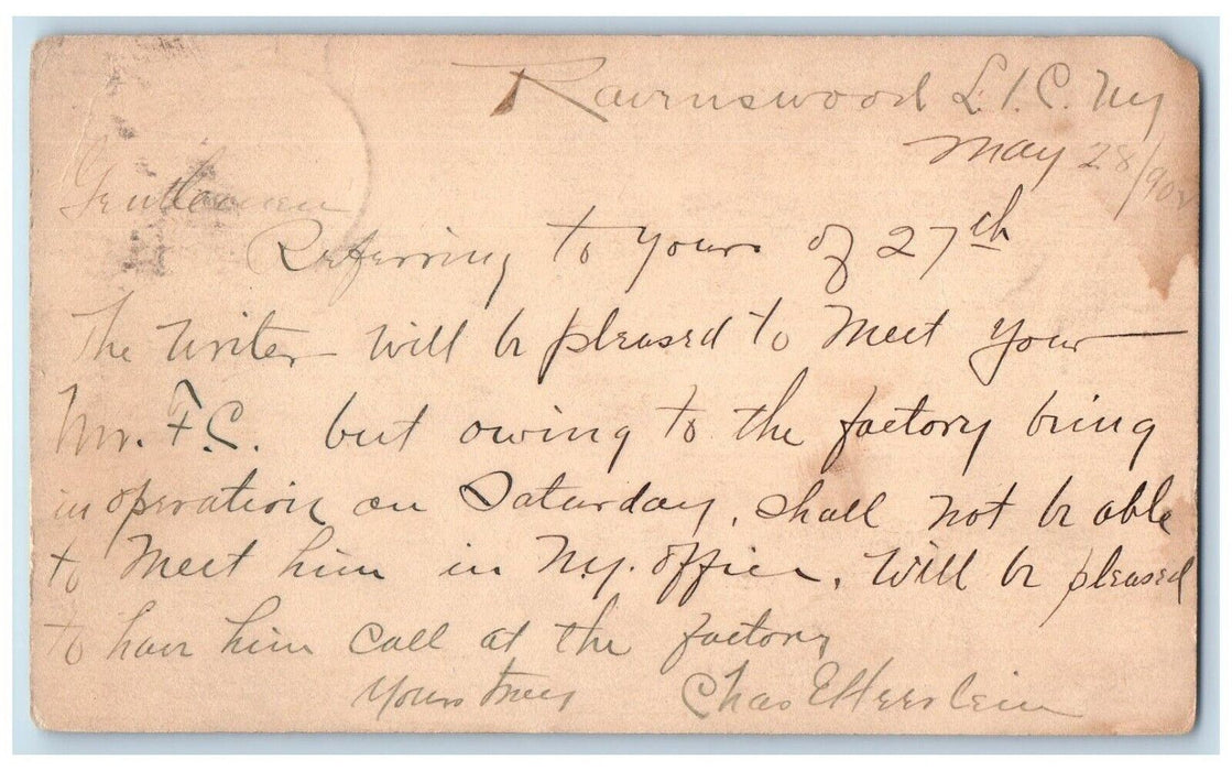 1902 Owing to Factory Ravenswood Long Island New York NY Antique Postcard
