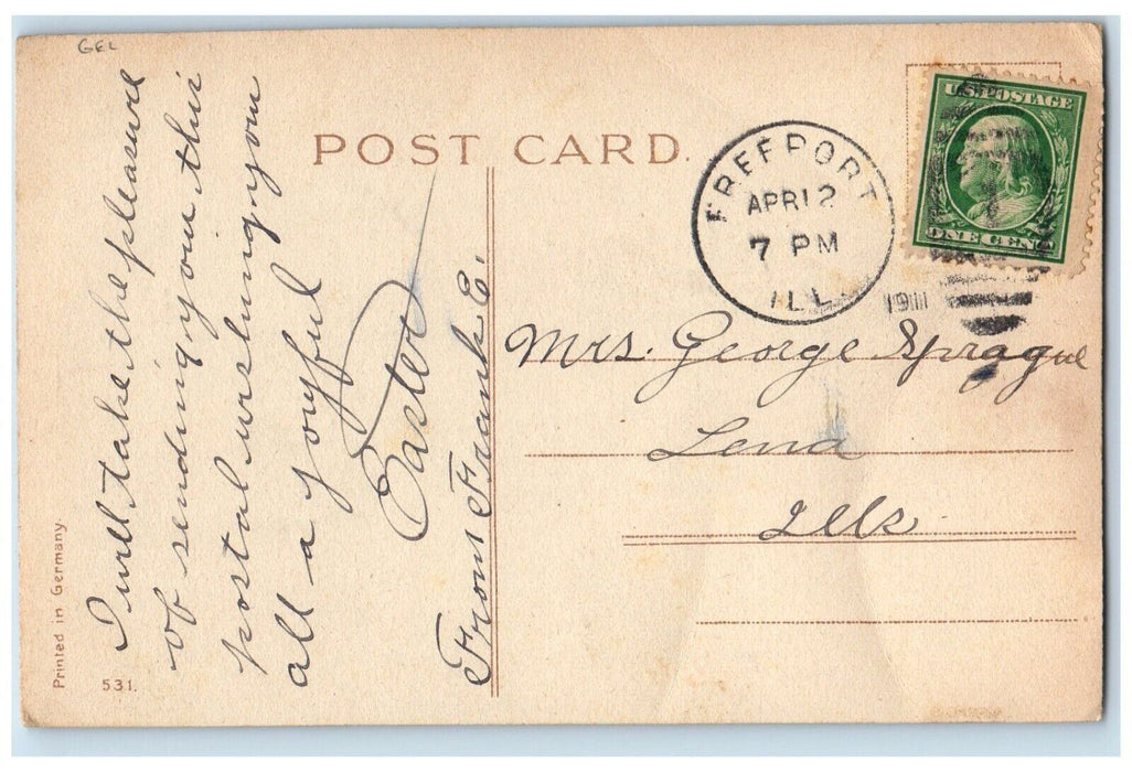 1911 Happy Easter Angel Praying White Lilies Flowers Gel Freeport IL Postcard