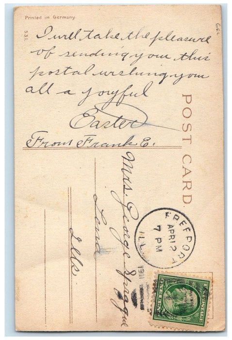 1911 Happy Easter Angel Praying White Lilies Flowers Gel Freeport IL Postcard