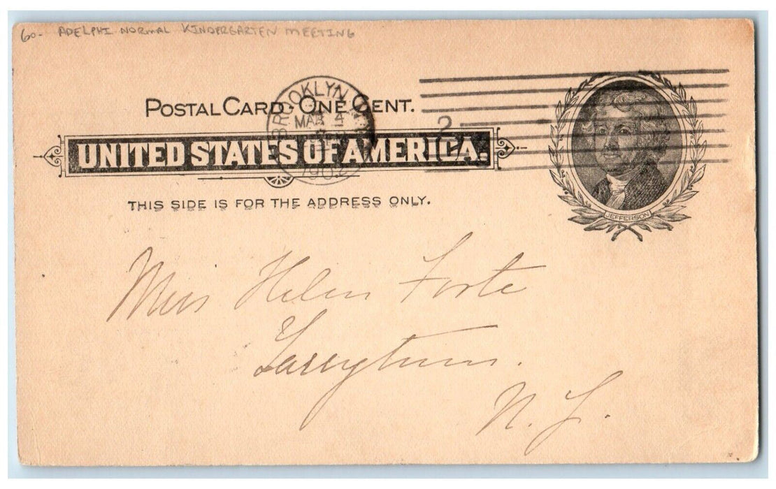 1902 Adelphi Normal Kindergarten Meeting Brooklyn Tarrytown NY Postal Card