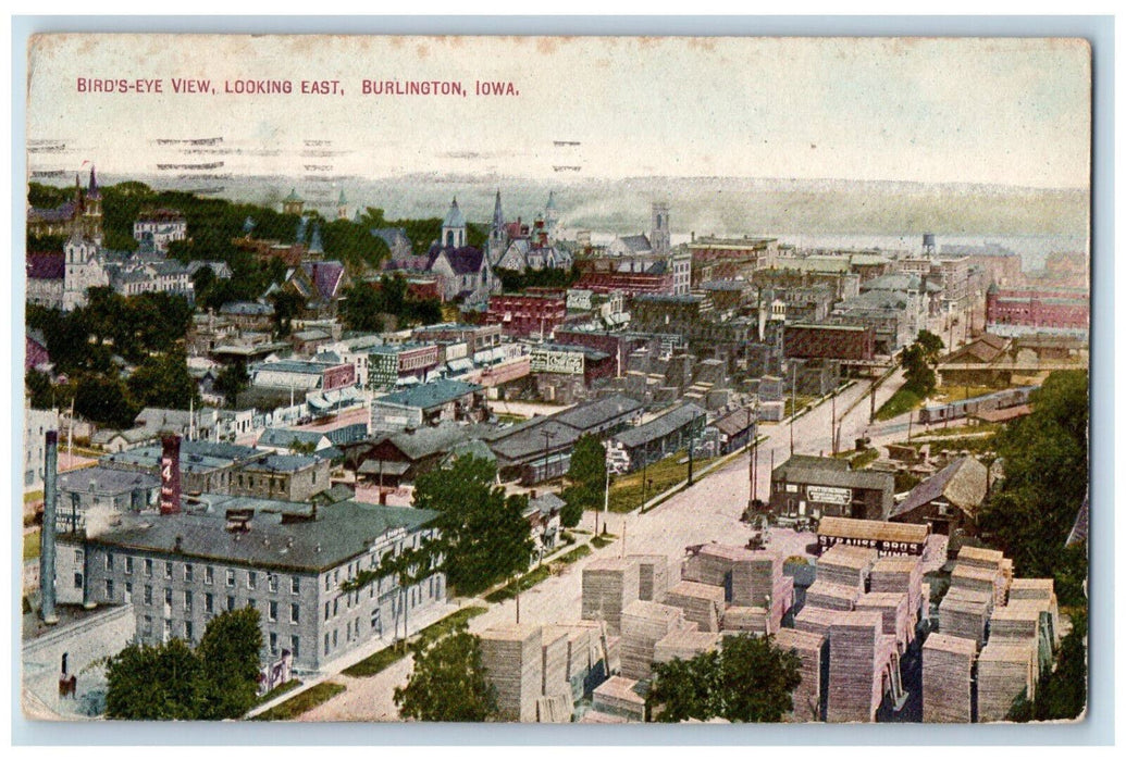 1920 Bird's Eye View Looking East  Burlington Iowa IA Vintage Posted Postcard