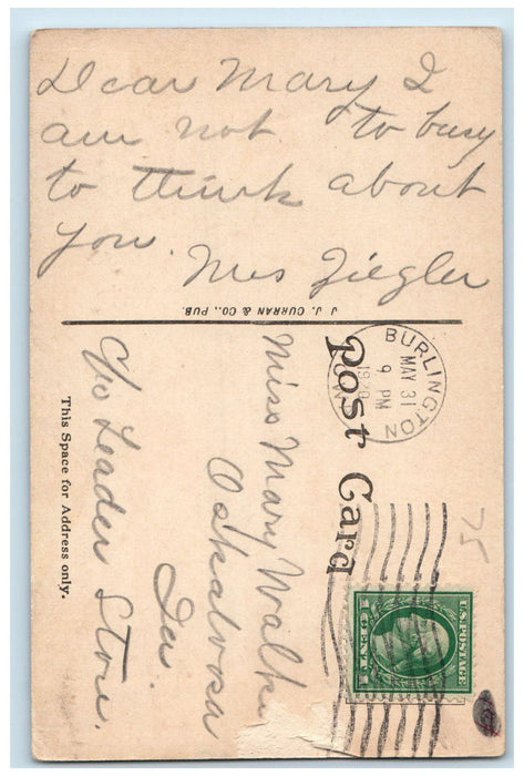 1920 Bird's Eye View Looking East  Burlington Iowa IA Vintage Posted Postcard