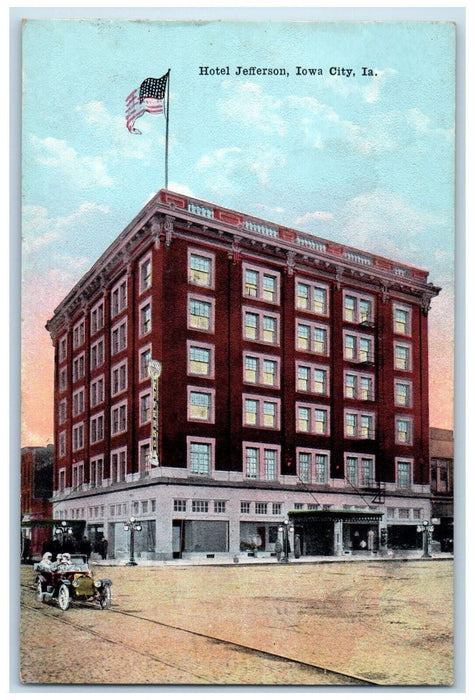 Hotel Jefferson Building Exterior Scene Iowa City Iowa IA Antique Postcard