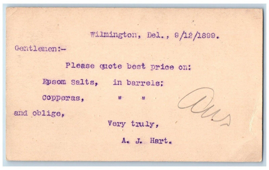 1899 Messrs. Geo. D Whetherill & Co Front Street Philadelphia PA PMC Postal Card