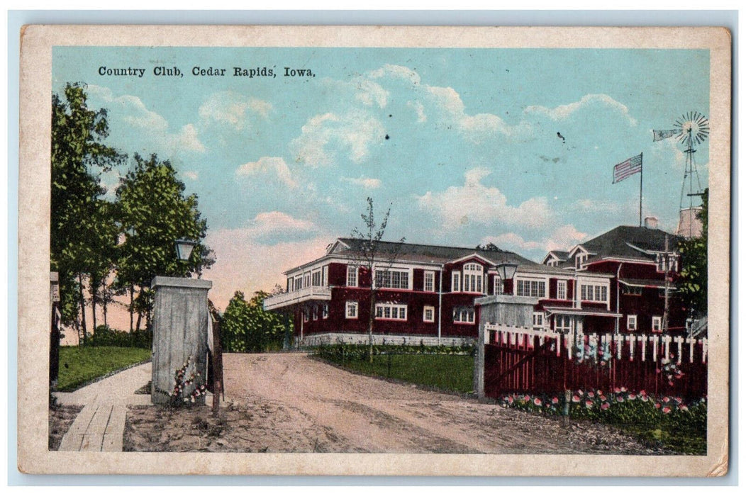 1920 Entrance Gate To Country Club Cedar Rapids Iowa IA Vintage Postcard