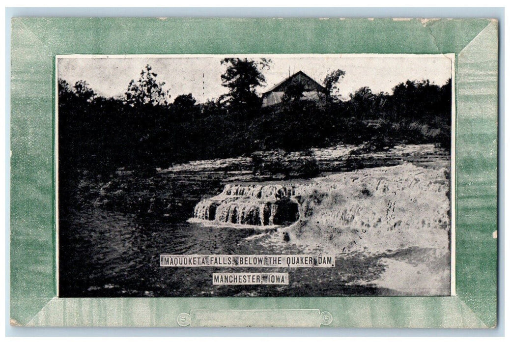 c1910 Maquoketa Falls Below Quaker Dam Manchester Iowa Antique Vintage Postcard