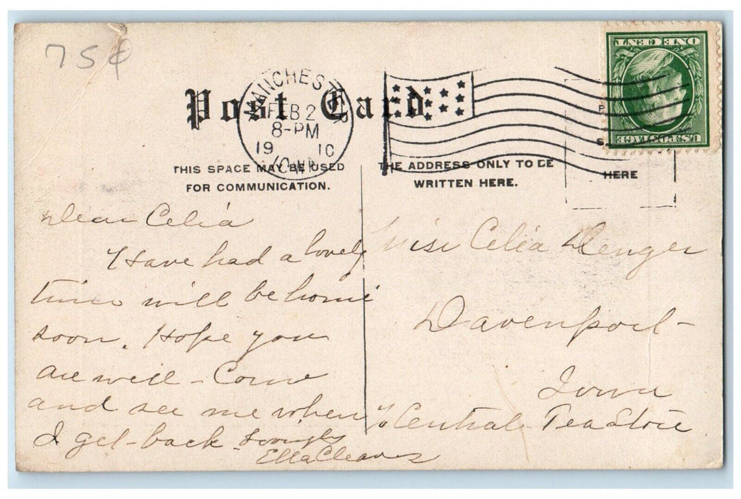 c1910 Maquoketa Falls Below Quaker Dam Manchester Iowa Antique Vintage Postcard
