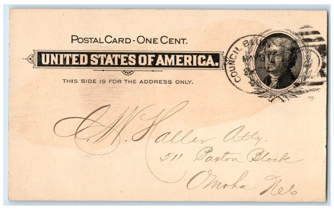 1898 Mueller Plane & Organ Co. Council Bluffs IA Omaha NE PMC Postal Card