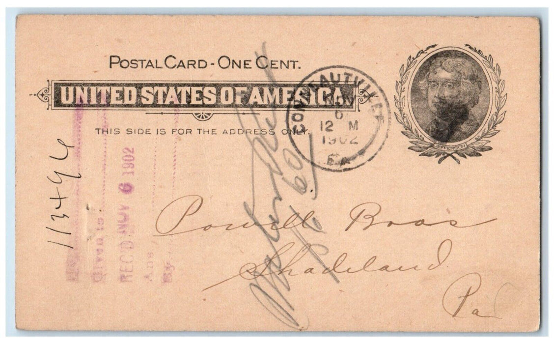 1903 Water Rent Order of Water Committee Conneautville PA Postal Card