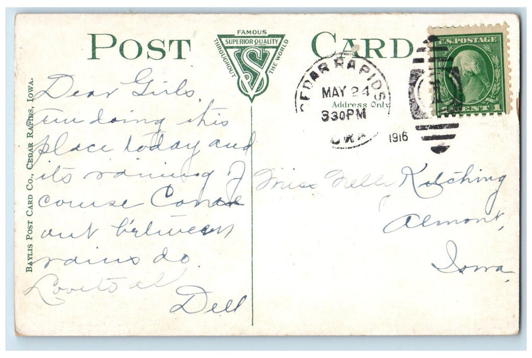 1916 Young Women's Christian Association Building Cedar Rapids Iowa IA Postcard