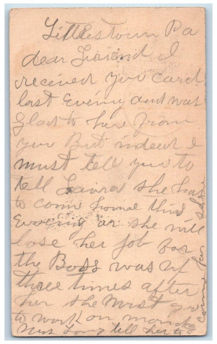 1901 Letter About Coming Home Littlestown Pennsylvania PA PMC Postal Card