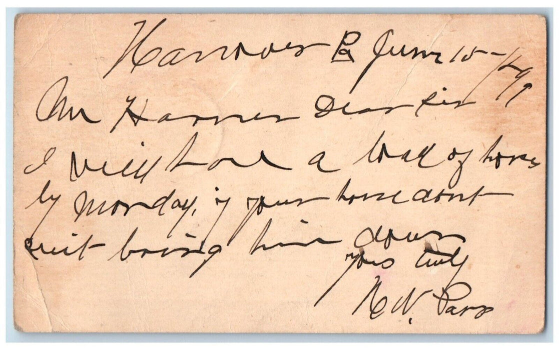 1899 Bag Letter Hanover Pennsylvania PA Taneytown MD Antique PMC Postal Card