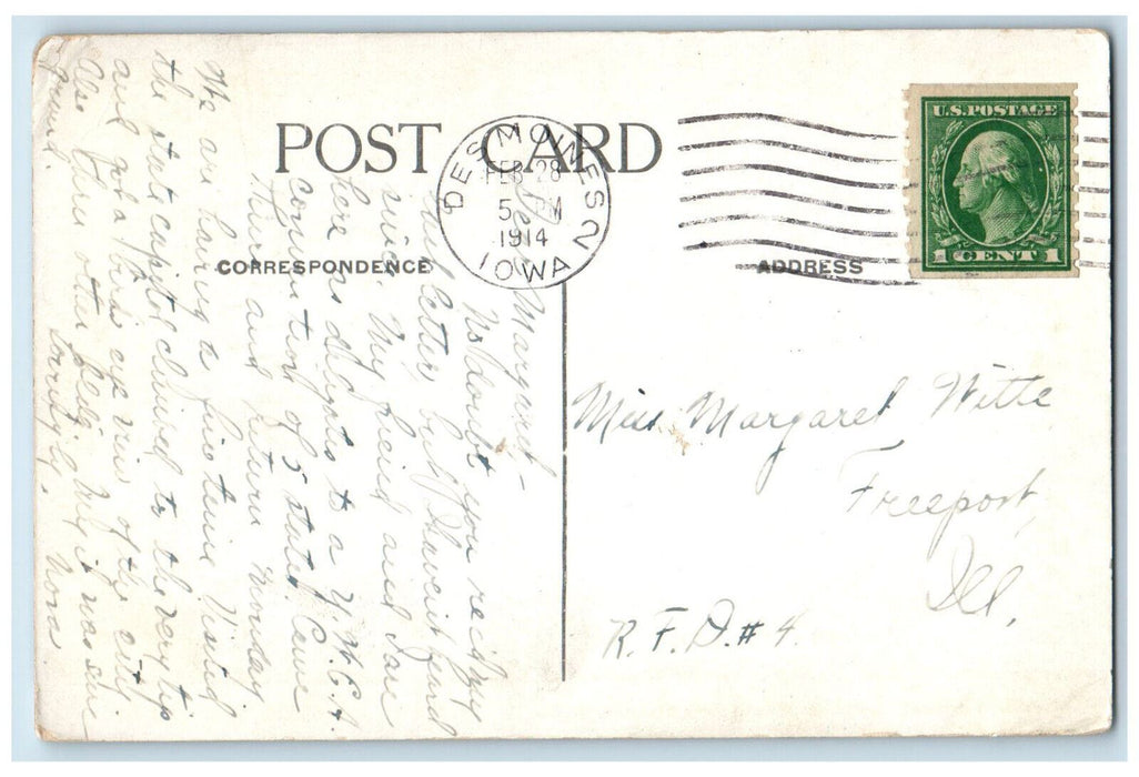 1914 Walnut Street Looking East Optical Shoes Store Des Moines Iowa IA Postcard