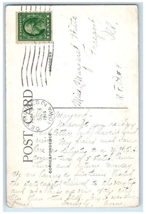 1914 Walnut Street Looking East Optical Shoes Store Des Moines Iowa IA Postcard
