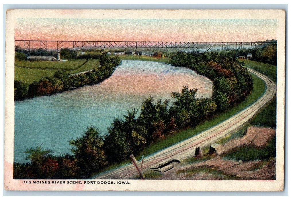 c1925 RR Des Moines River Scene Fort Dodge Iowa IA Winnebago Minnesota Postcard