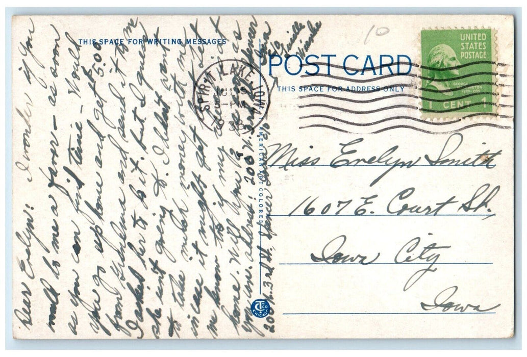 c1938 Scenic View Monument Indian Massacre 1857 Arnolds Park Iowa IA Postcard