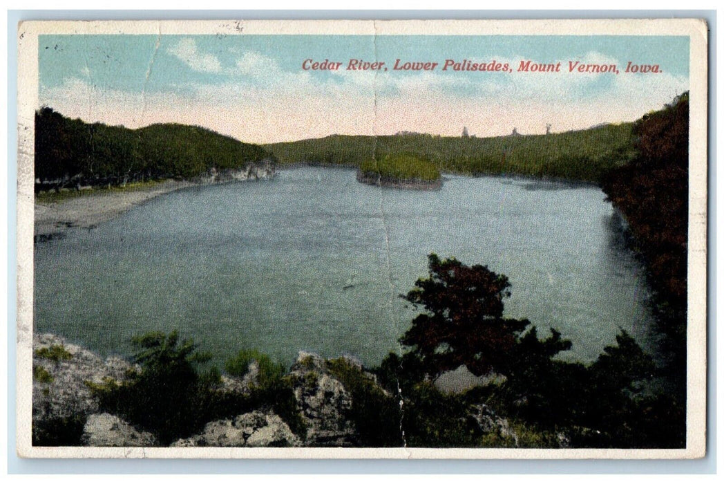 c1927 Overlooking Cedar River Lower Palisades Mount Vernon Iowa Vintage Postcard