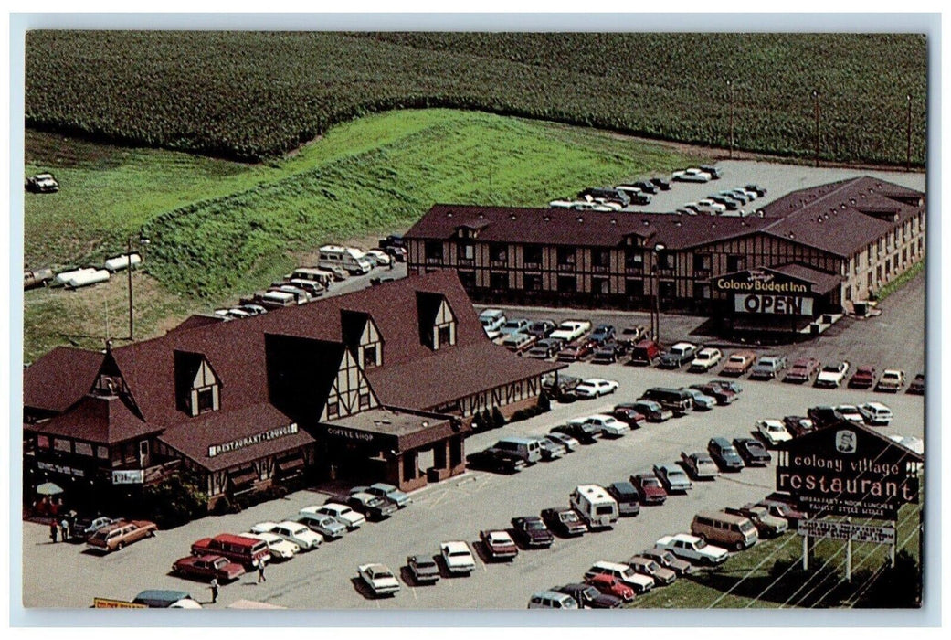 1960 Birds Eye View Colony Village Restaurant Williamsburg Iowa Vintage Postcard