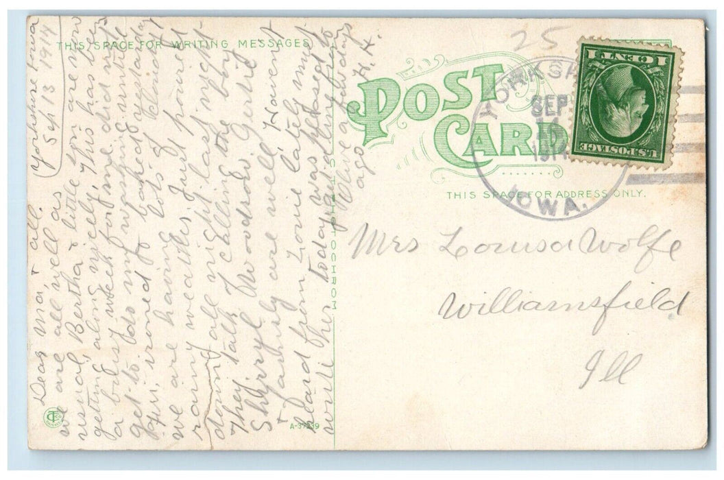 1914 Fountain Bayliss Park Elks Club Grand Hotel Council Bluffs Iowa IA Postcard