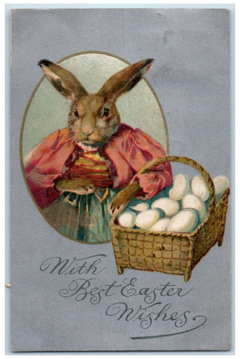 1908 Easter Anthropomorphic Rabbit Eggs Basket Cascade Iowa IA Nash Postcard