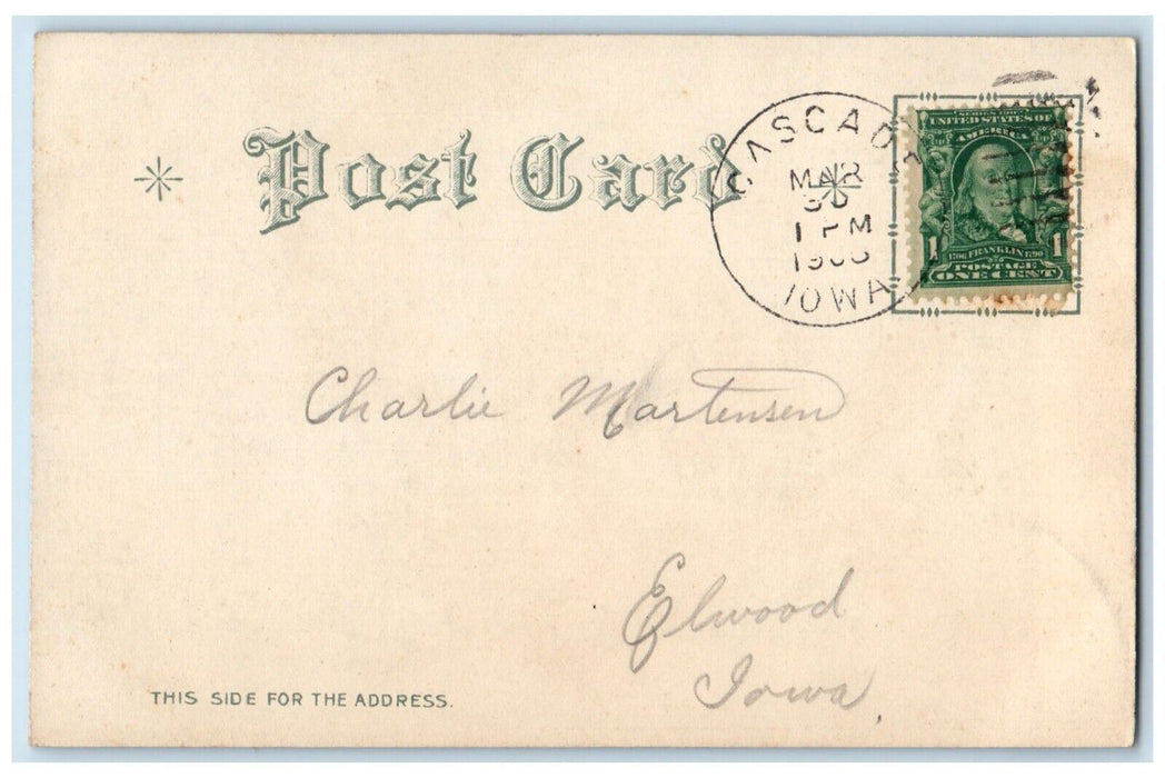 1908 Easter Anthropomorphic Rabbit Eggs Basket Cascade Iowa IA Nash Postcard