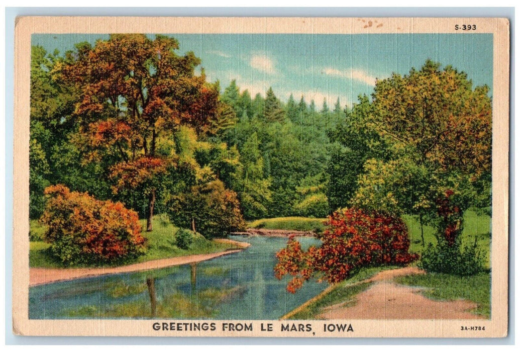 c1940 Greetings Le Mars Iowa Banner River IA Vintage Antique Unposted Postcard