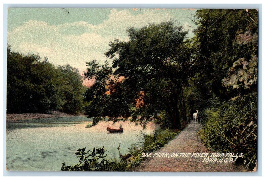 c1910 Scenic View Canoeing Oak Park River Iowa Falls Iowa IA Vintage Postcard