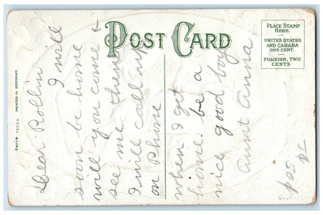 c1910's Easter Greetings Hatched Egg Rabbit Pipe Berry Flowers Embossed Postcard