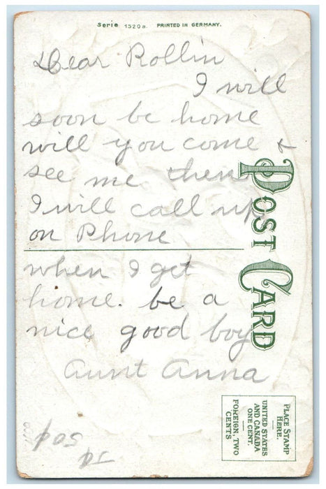 c1910's Easter Greetings Hatched Egg Rabbit Pipe Berry Flowers Embossed Postcard