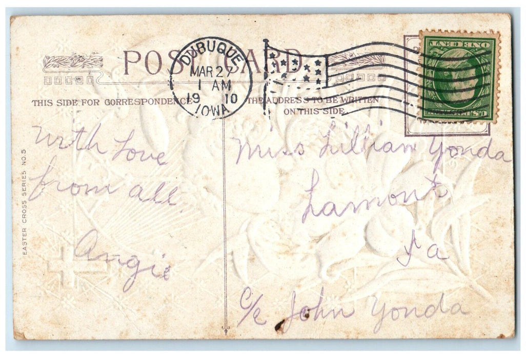 1910 Easter Holy Cross Angel Head Lilies Flowers Winsch Back Dubuque IA Postcard