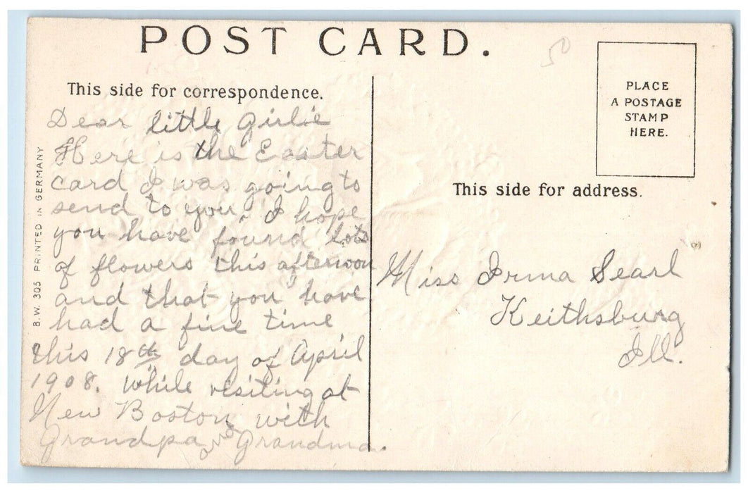 c1910's Easter Ringing Bells Covered Flowers Angel Head Clover Embossed Postcard