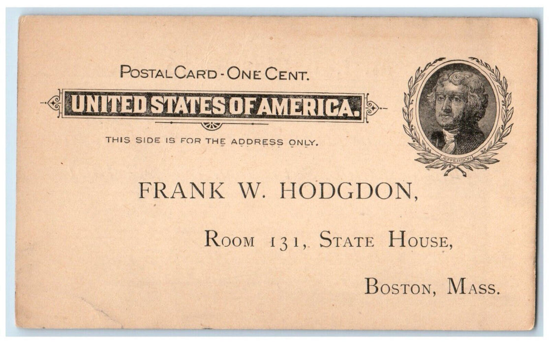 1901 M.I.T Class Technology Club Dinner Frank W Hodgdon Boston MA Postal Card